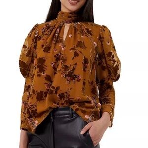 French Connection Guthern Blouse S Velvet Burnout Puff Sleeve boho Romantic